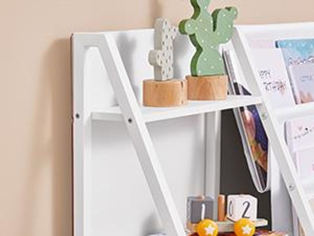 SONGMICS Bücherregal Kinder, mit Seitentasche, 75 cm hoch, Spielzimmer, weiß