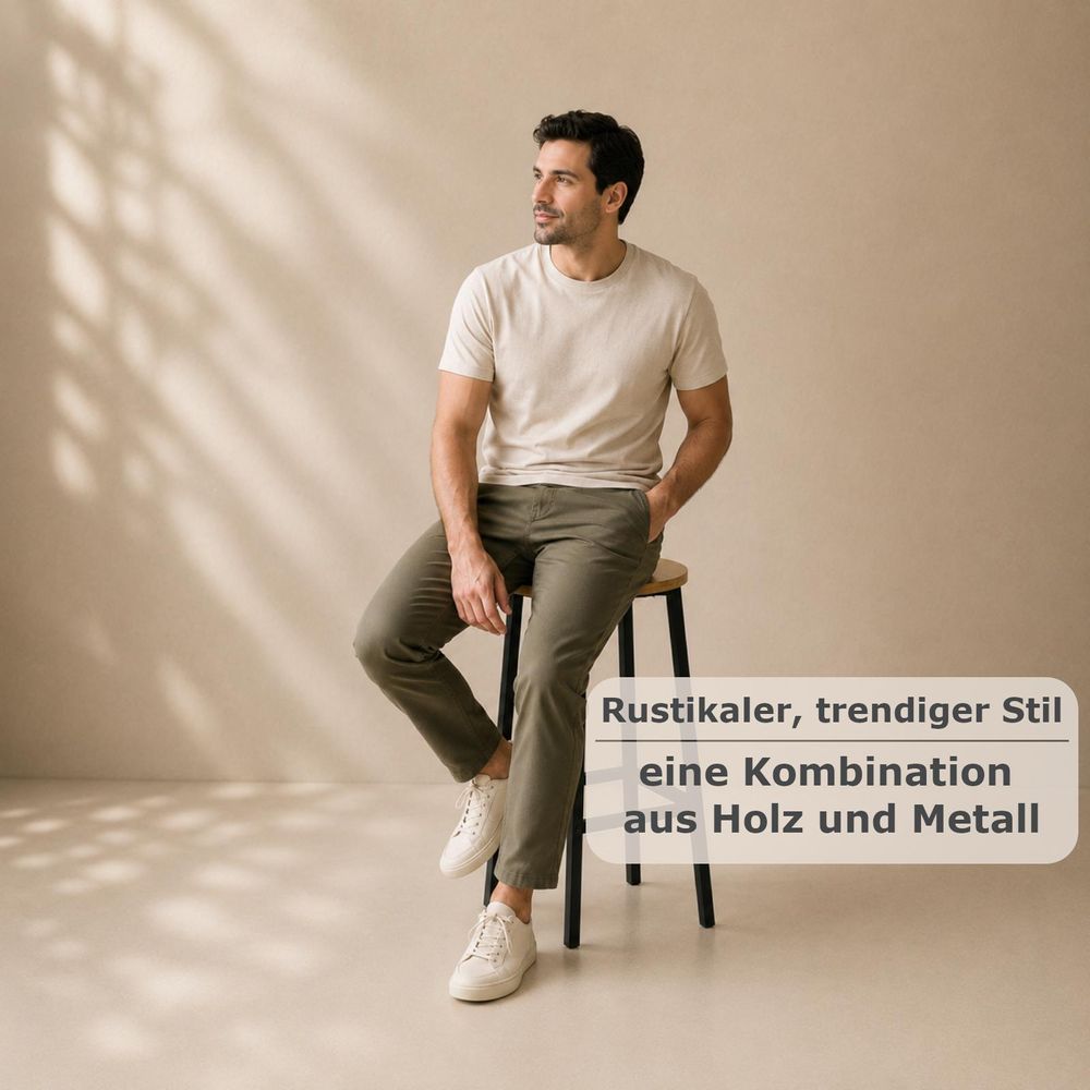 BEGRYF Barhocker 65 cm Eichefarben, Sitz Ø30 cm, schwarzes Metallgestell, Küchenhocker Industrial