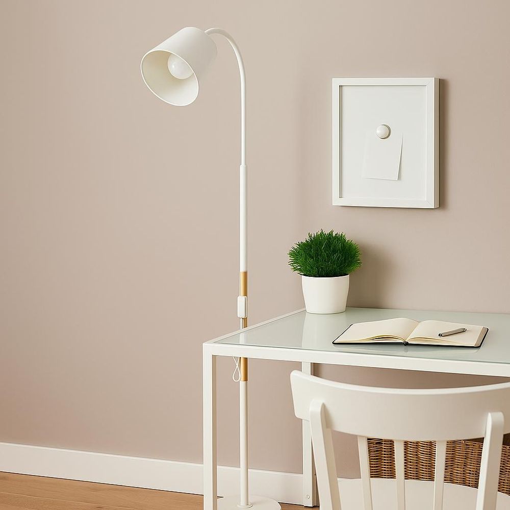 MasterLED LED Stehlampe – Höhe 145 cm – E27 – weiß mit holz – Flexarm – Stehleuchte weiß – skandinavische stehlampe – Koko