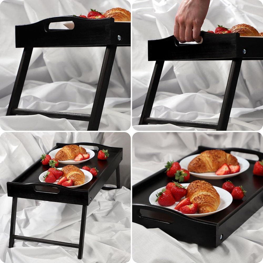KADAX Betttisch "Solia", aus Kiefernholz, Serviertablett, Essenstablett, Laptoptisch, Schwarz