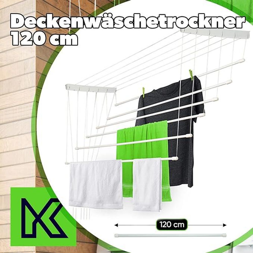 KADAX Deckenwäschetrockner "Torp", Deckentrockner Traglast 12kg, 6 Stäbe, 120 cm, weiß