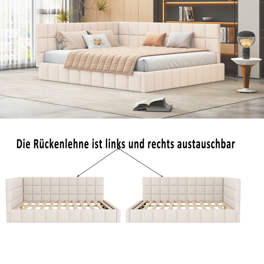 okwish Polsterbett 140*200cm, Schlafsofa Doppelbett mit Lattenrost, Beige-Ohne Matratze