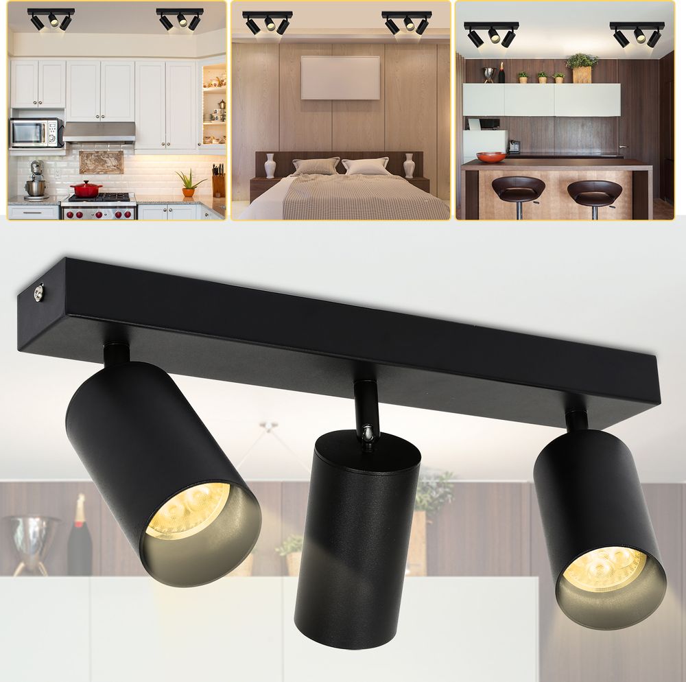 EINFEBEN Deckenstrahler Deckenleuchten 4W GU10 LED Wandspot Deckenspot 1-flammig Schwarz Schwenkbar, Deckenlampe, Deckenleuchte 3-flammig Modern Wohnzimmer , 4W GU10 in Alu aus Metall Warm Weiss 3000K