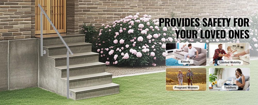 VEVOR 119,9 cm Handläufe für Außentreppen 2 Querstangen Treppe für Veranda Deck, Seitenmontierte Art, Keine Querstange-b