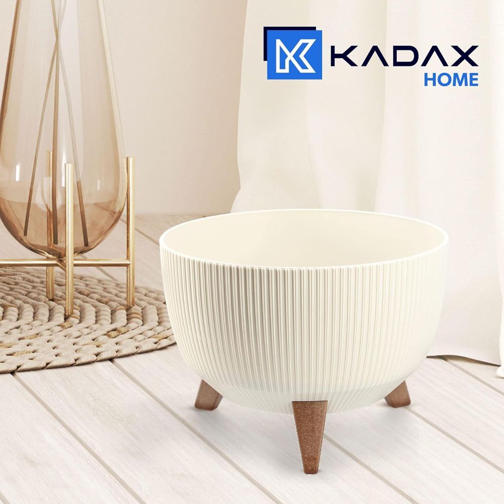 KADAX Kunststoff Blumentopf "Milis", Blumenkübel mit drei Einsteckstützen, Creme, 33 cm
