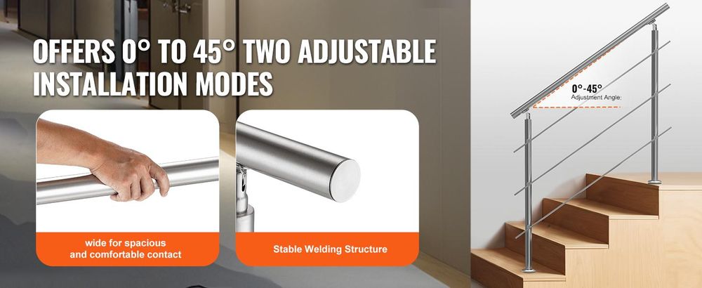 VEVOR 119,9 cm Handläufe für Außentreppen 2 Querstangen Treppe für Veranda Deck, Bodenstehend-h, 3 Horizontale Stangen-a