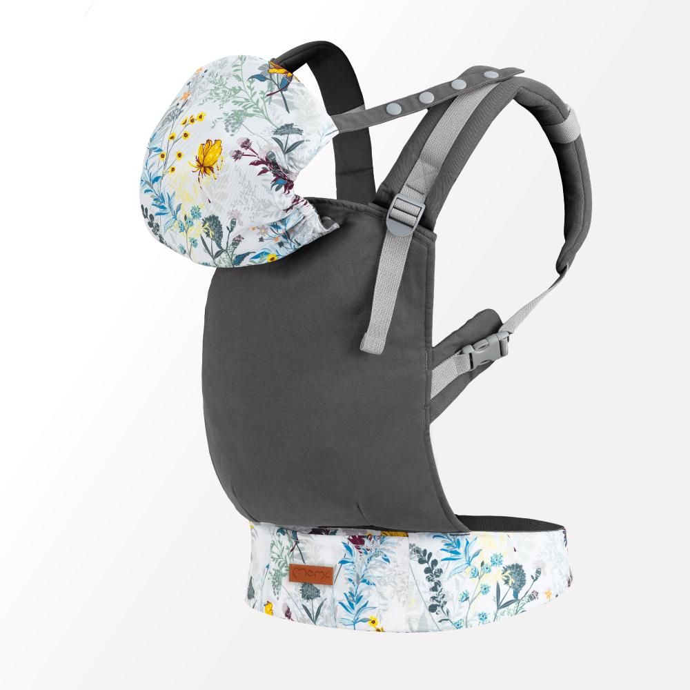 MoMi COLLET – Ergonomische & physiologische Babytrage, verstellbar für vorne & hinten, mit Kapuze & Tasche – Blumenmuster