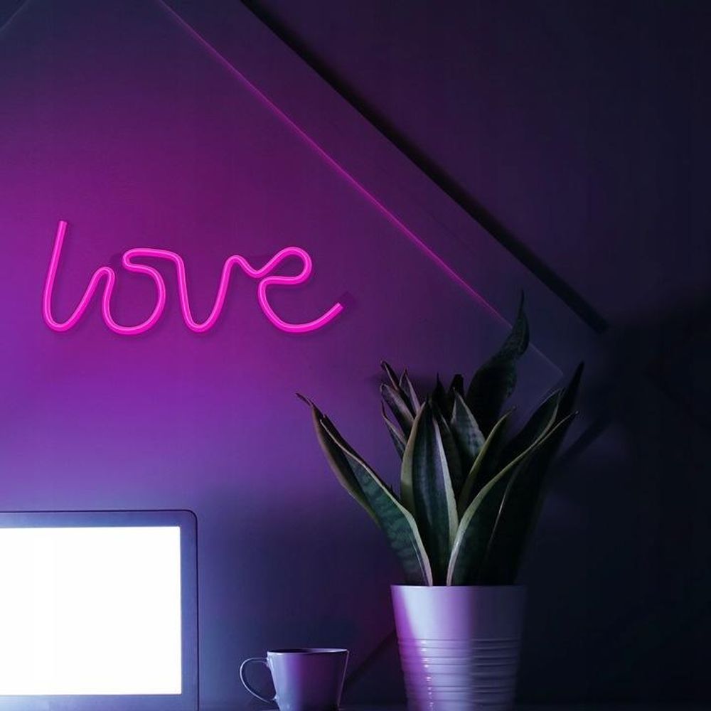 Forever Light Neon LED Light LOVE pink Bat + USB FLNEO5, Leichte Dekorationsfigur, Pink, Polyvinylchlorid (PVC), Ambiente, Kinderzimmer, Wohnzimmer, Restaurant, IP20