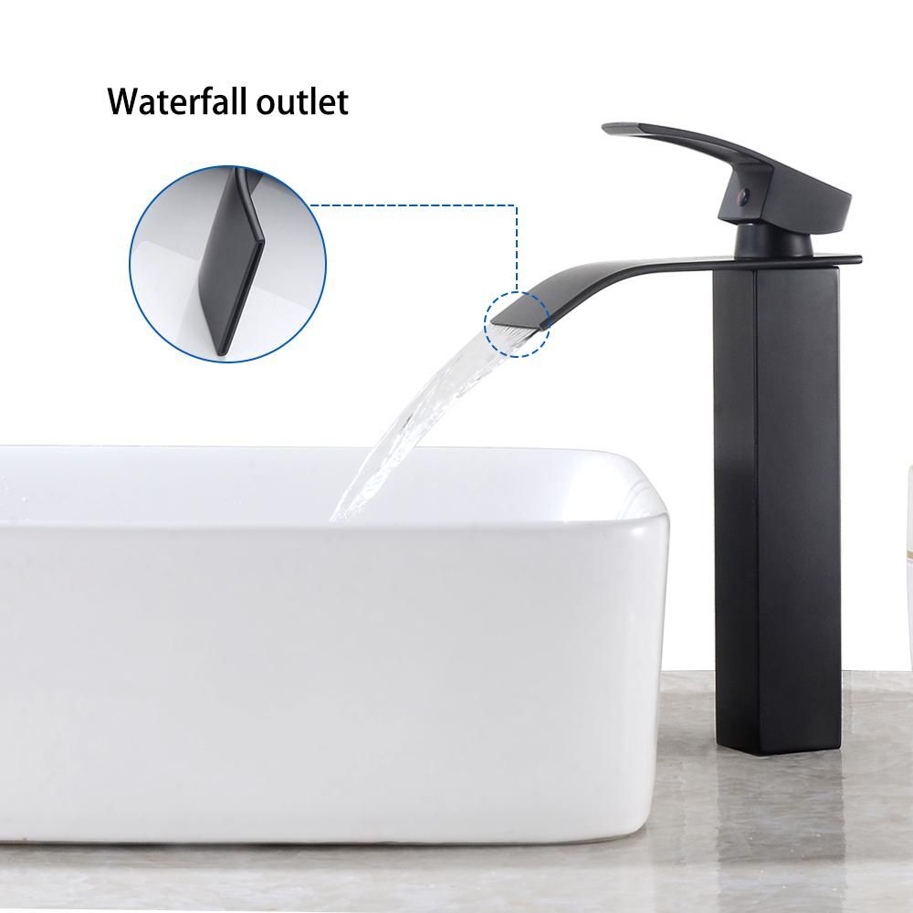 Auralum MAX Wasserhahn Bad Schwarz,Wasserfall Waschtischarmatur Einhandmischer Armatur Waschbecken mit Auslauf Höhe 110MM,Wassersparend, Energiespared