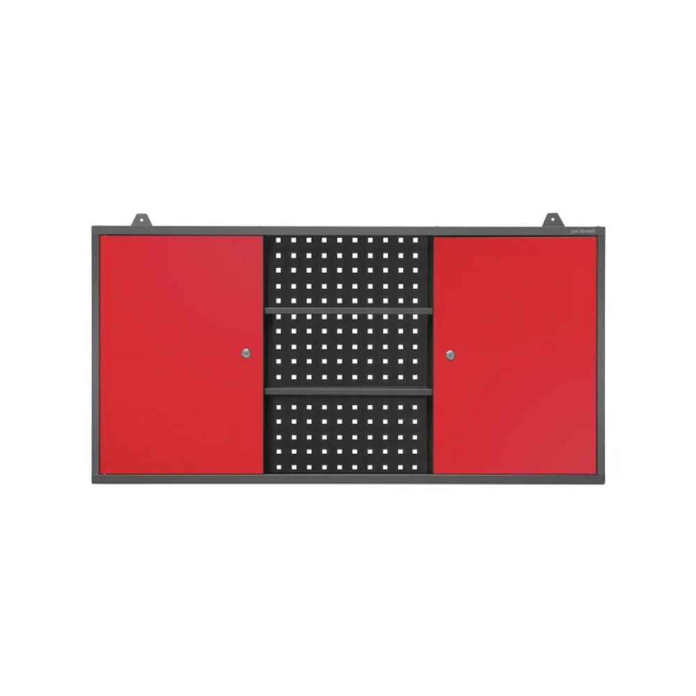 Hängeschrank Werkzeugschrank Werkstattschrank Metallschrank mit Lochwand Metall, 120 cm x 60 cm x 20 cm, Farbe: Anthrazit-Rot