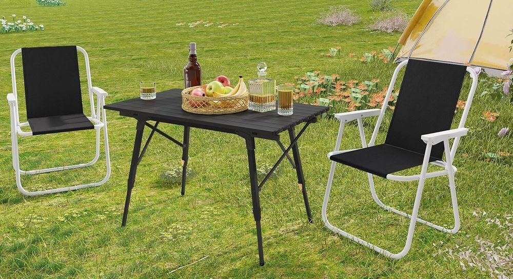 WOLTU Campingstuhl klappbar, Klappstuhl Leichter für Outdoor, Angelstuhl mit Armlehnen, Strandstuhl Klapphocker für Camping Strand Garten Terrasse, Schwarz