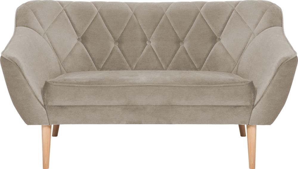 QLA Möbel 2-Sitzer Stoffsofa Skand in Beige: Skandinavische Couch mit hohen Holzbeinen, Sitzfläche und Rückenlehne gepolstert