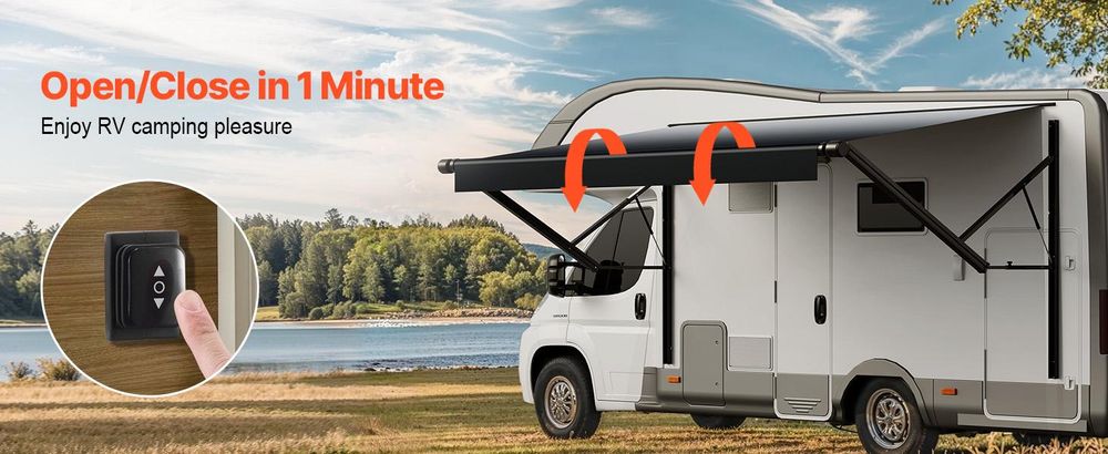 VEVOR Motorisierte Wohnmobil-Markise Komplettset, 10' einziehbare Markise mit Aluminiumlegierungsrahmen, Outdoor-Anhänger-Markise, passend für die meisten Wohnmobile (Schwarz verblasst), 10 ft