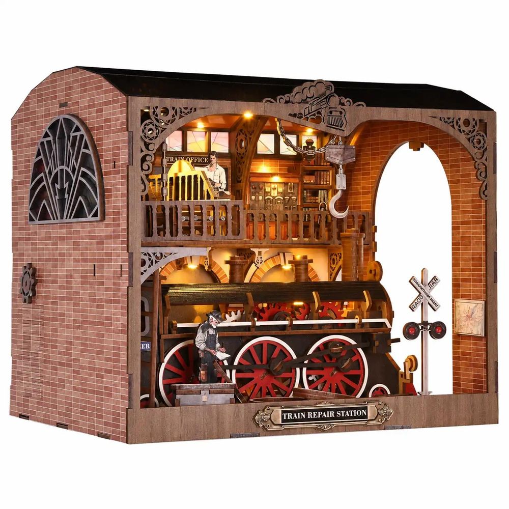 THAR Book Nook Train Repair Station mit warmer LED-Beleuchtung