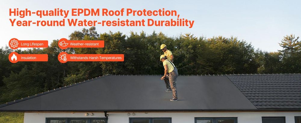 VEVOR Rollendach, 20 x 25 ft, 45 mil EPDM Gummidach, Lange Lebensdauer & Wetterbeständig, Hält extremen Temperaturen stand, Flexibel & Einfache Installation, Dachunterlage für Wohnmobile, Dächer, Teiche, 20 x 25 ft