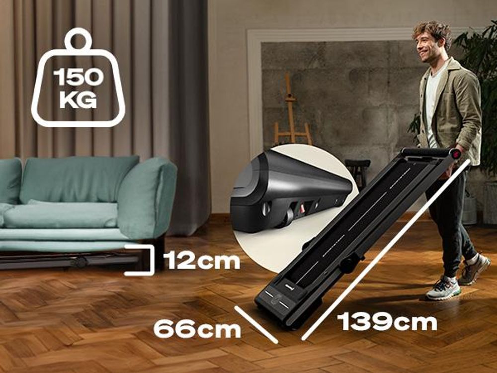 Sportstech Laufband sWalk_Plus 2-in-1 | Klappbar mit LED | 12 km/h | App-Kompatibel
