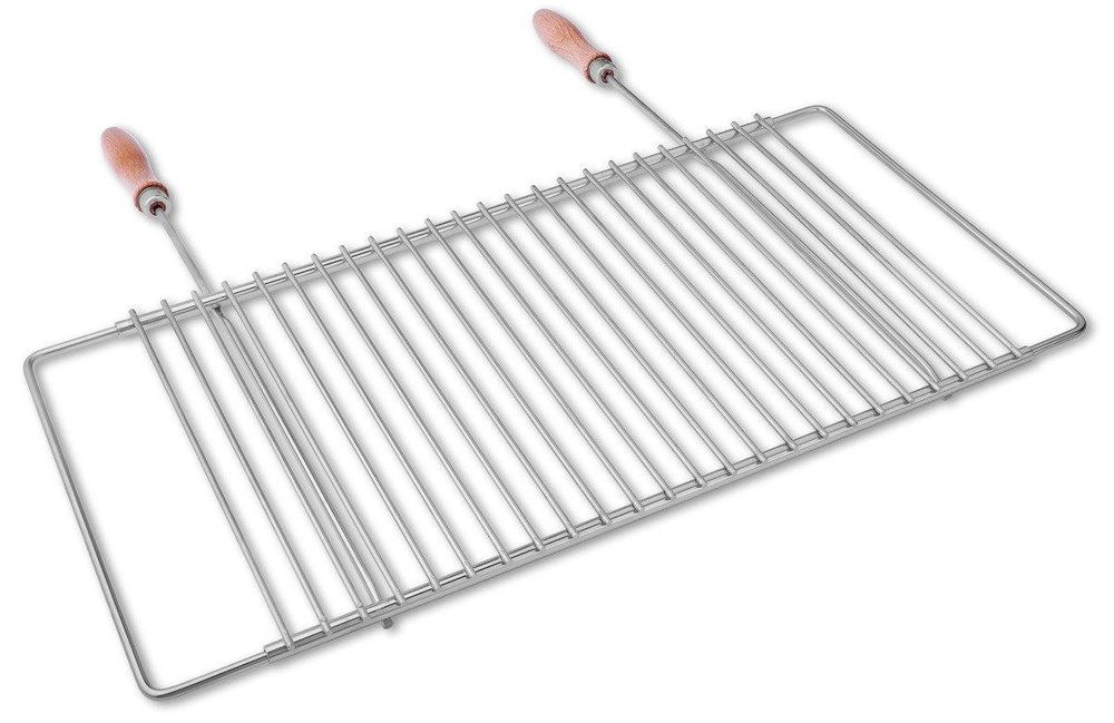 DEOS Nastaviteľný grilovací rošt z nehrdzavejúcej ocele 50–60 × 30 cm s drevenými rukoväťami – ďalš…