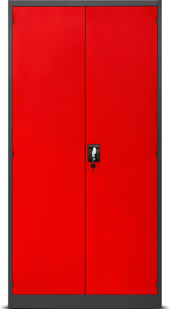 Werkzeugschrank Werkstattschrank mit Schubladen Flügeltüren 3 Fachböden Pulverbeschichtung 185 cm x 92 cm x 50 cm, Farbe: Anthrazit-rot