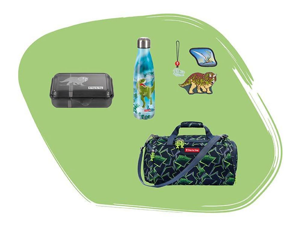 Step by Step Schulranzen-Set 2IN1 PLUS „Wild T-Rex Taro“, 10-teilig, grün