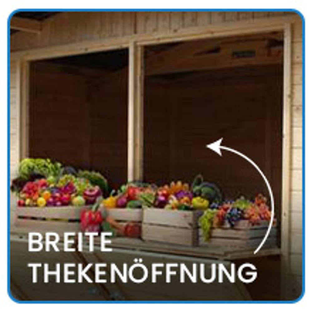 TIMBELA M150A H232x336x263 cm/6 m2, große multifunktionale Garten-Bar Verkaufshütte Verkaufsstände aus Holz