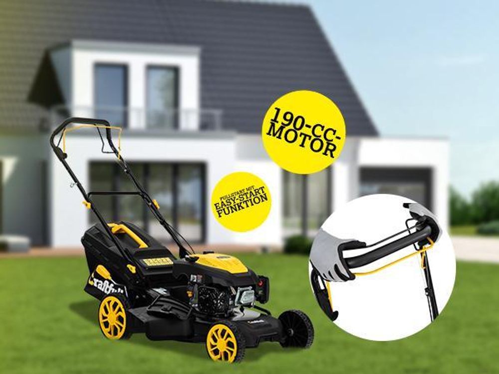 Craftfull Premium Benzin-Rasenmäher CR-196-30 | Selbstfahrantrieb - 53 cm Schnittbreite - 4 in 1 - Mähen - Mulchen - Heck- & Seitenauswurf - klappbar