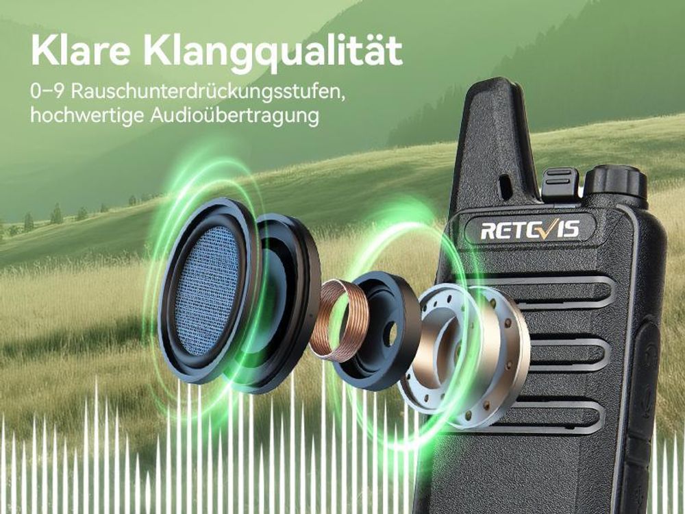 Retevis RT622 Walkie Talkie, Tragbare Funkgeräte mit Ohrhörer, PMR446, Wiederaufladbares, VOX Squelch, Notfall Alarm, für Familienausflüge, Camping