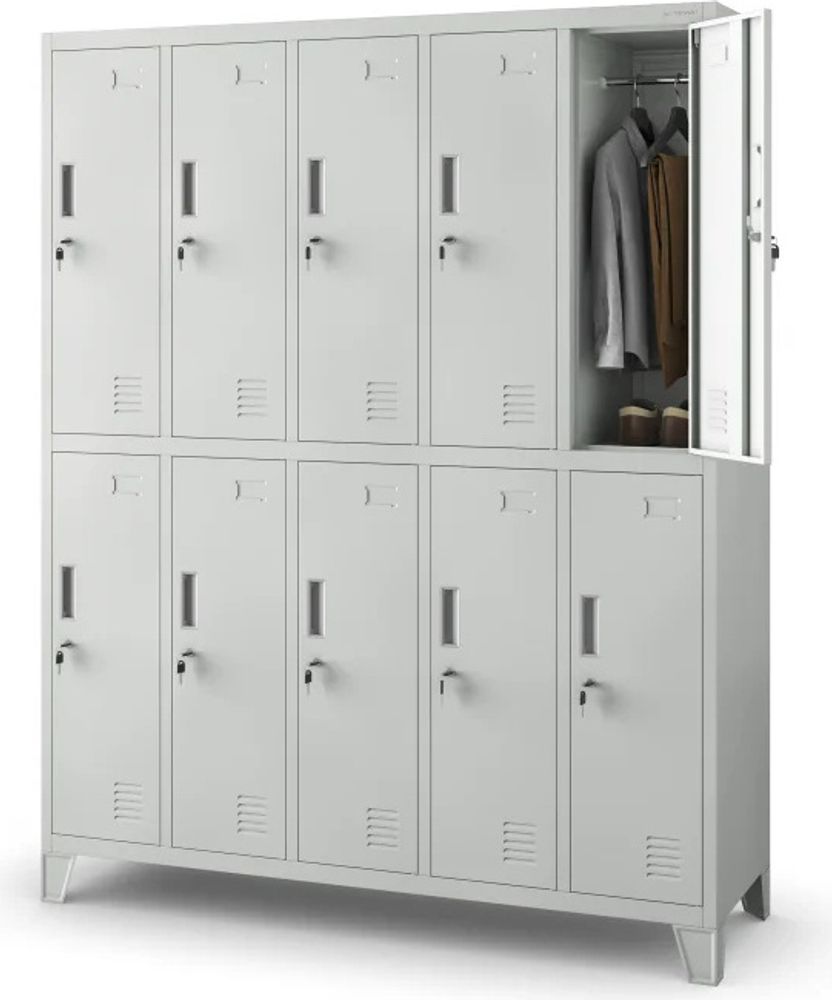 Umkleideschrank 5B2A Spind Spint Schließfachschrank Metallschrank mit 10 Fächern Etikettenhalter Metall 172 cm x 136 cm x 45 cm Farbe: Grau