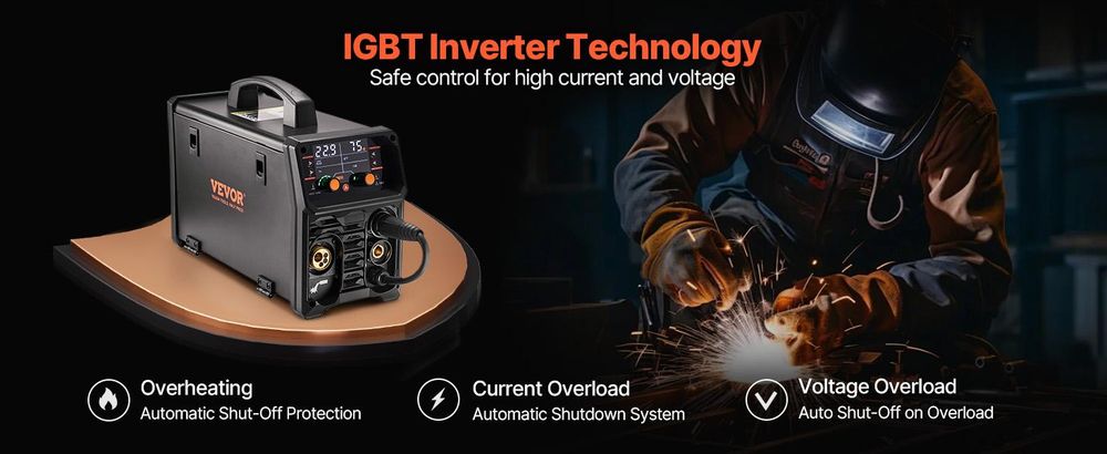 VEVOR MIG-Schweißgerät, 130Amp synergisches MIG-Schweißgerät, gasloser Fülldraht-Schweißmaschine, tragbares MIG-Schweißgerät mit IGBT-Invertertechnologie und digitalem Display, 5 in 1-a, 250A