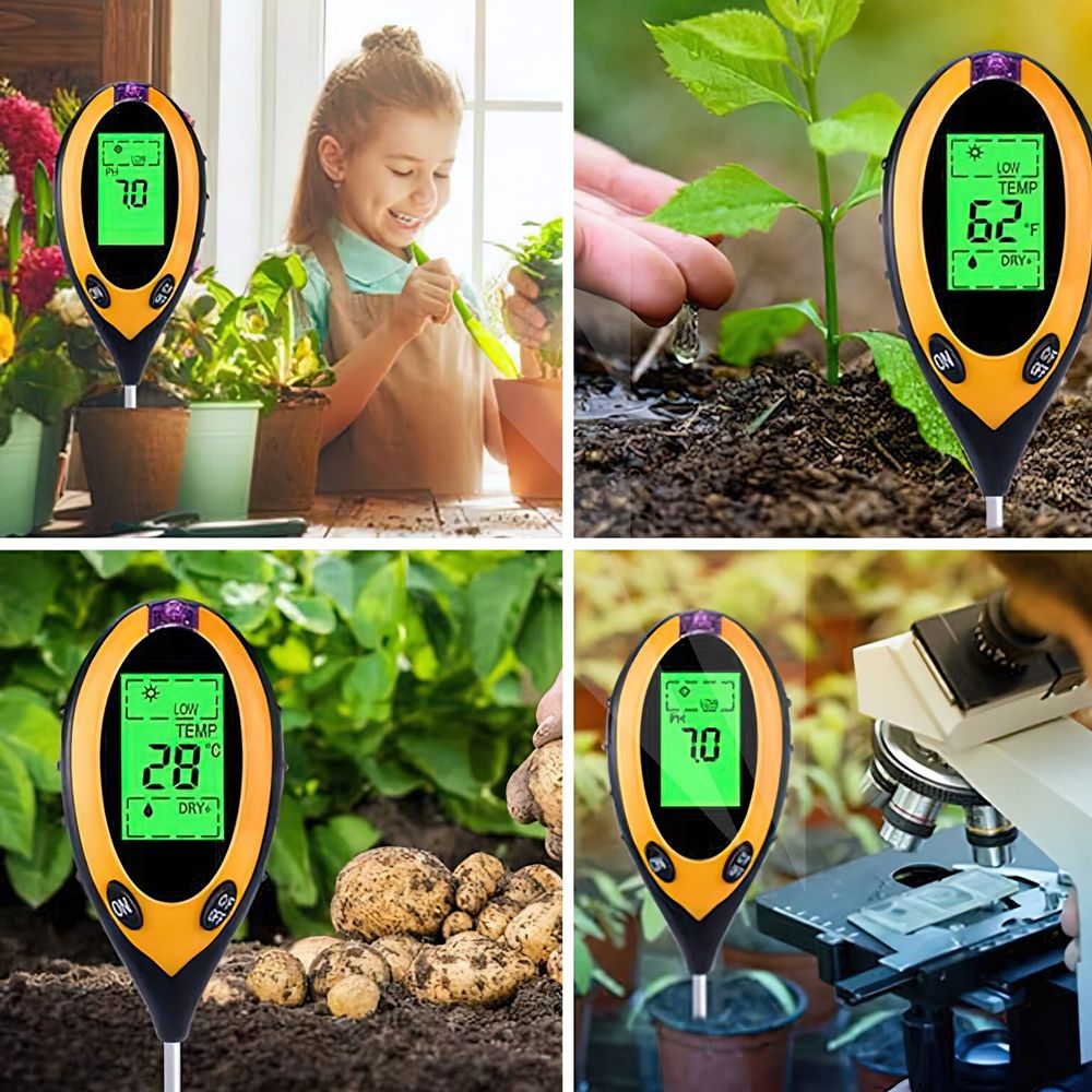 Feuchtigkeitsmesser Pflanzen Messgerät PH Meter Feuchtigkeitsmessgerät Bauernhof Boden Bodentester Garten Rasen Temperatur Wert Tester Bauernhof Retoo
