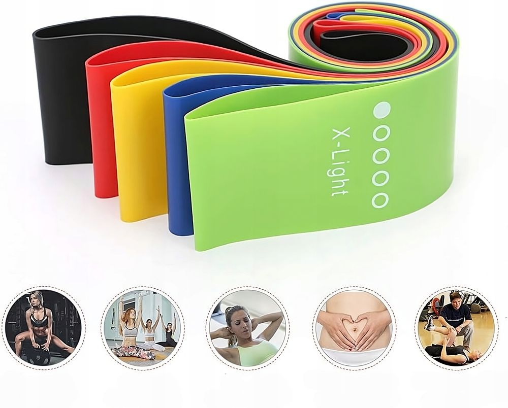 Fitnessbänder 5er Set Multi-Widerstandsgummis 3kg bis 20kg | Widerstandsbänder, Gymnastikband, Gummiband, Theraband | Terrabänder Aufbewahrungstasche