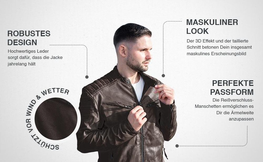 PAULGOS Herren Lederjacke Echtes Leder Jacke Echtleder Übergangsjacke Fashion in 5 Farben Gr. S-7XL Design 2