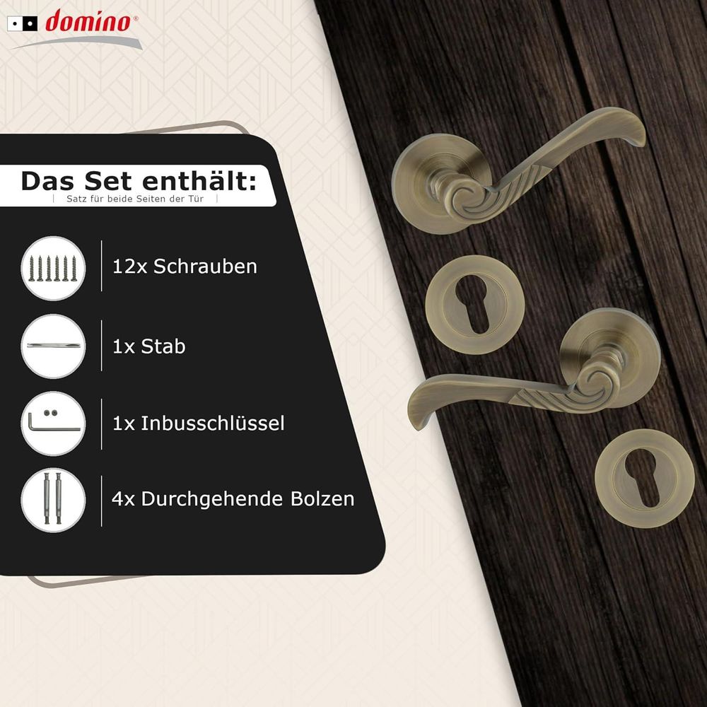 DOMINO Türgriff Drückergarnitur PZ- Profilzylinder | Rund-Rosette | Türklinke für Bürotür, Kellertür & Innentür | Aluminium | Bronze | CASABLANKA-R M3