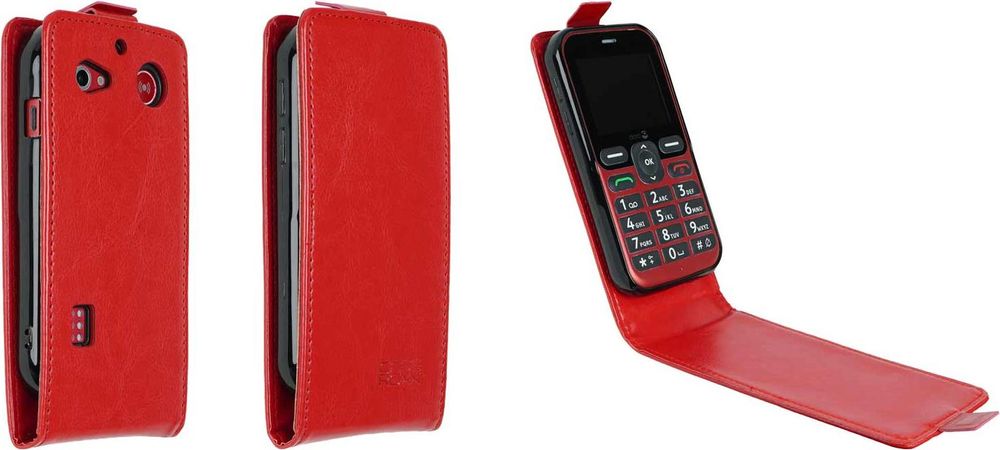 caseroxx Schutz Tasche Hülle Flip Cover kompatibel mit Doro Leva L10 / L11 / E10 / X10, Smartphone Tasche Flip Cover in rot – Frontalansicht