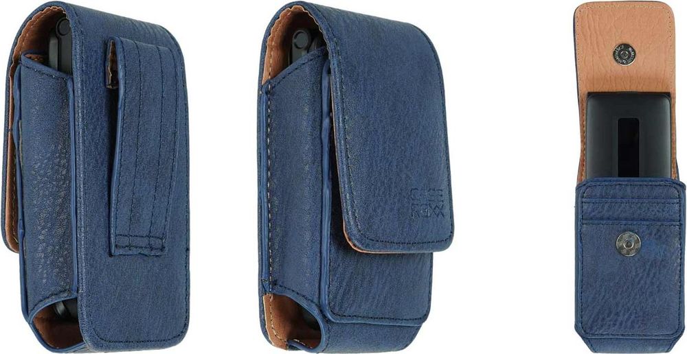 caseroxx Handy-Tasche für Senioren Mobiltelefone von diversen Herstellern - Doro - Nokia - Emporia - Beafon - SPC - etc. mit Gürtelschlaufe in verschiedenen Farben blau – Frontalansicht