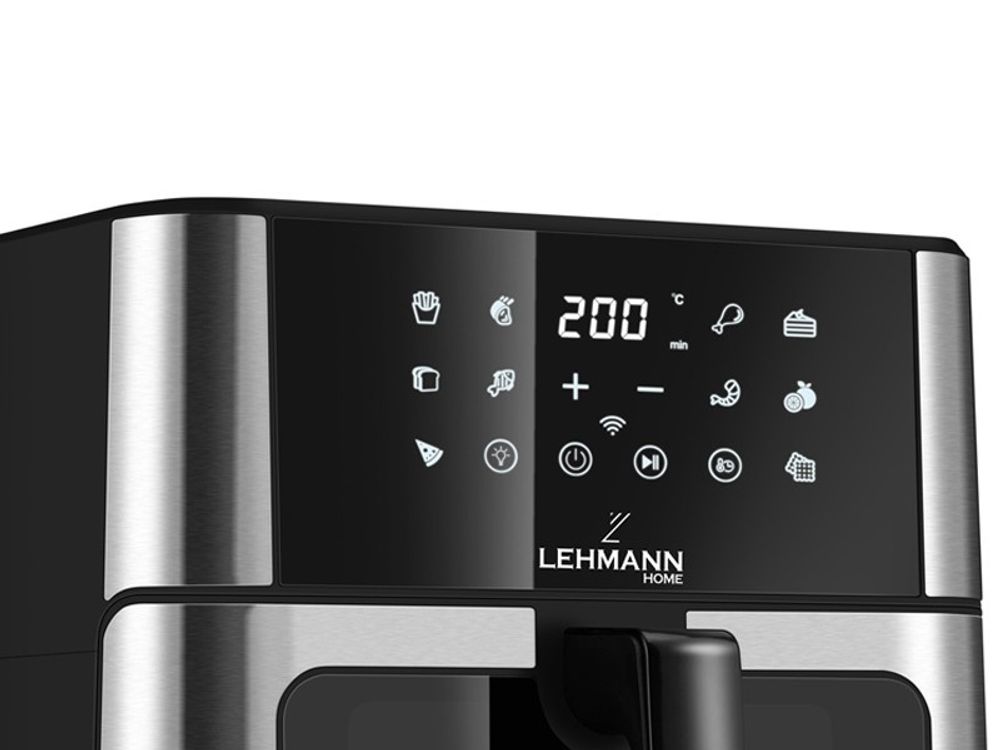 LEHMANN Heißluftfritteuse, Airfryer 1800 W, Kapazität 10L, 80°-200°, 12 Programmen, mit Sichtfenster - Backen und Frittieren Ohne Fett