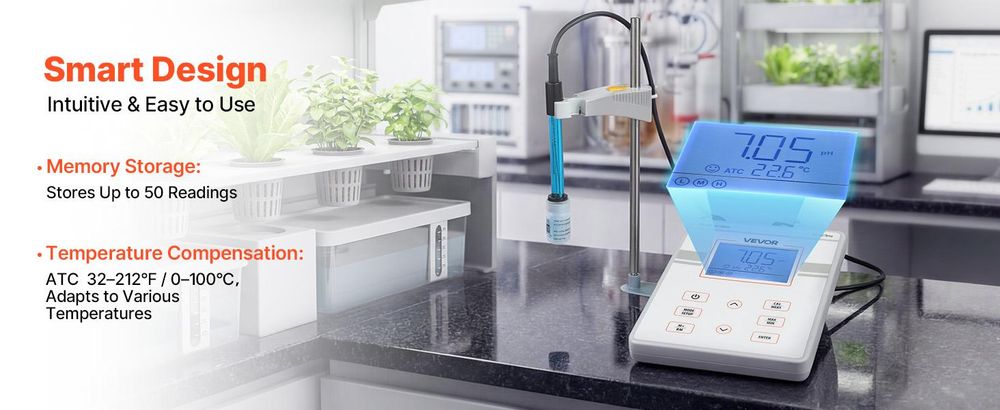 VEVOR pH-Meter, 0-14 pH-Bereich, IP68 wasserdichte Sonde, 3-Punkt-Autokalibrierung, tragbares Testkit mit Kalibrierpulver-Paketen, Temperatursensor, Tragetasche, für Trinkwasser, Hydroponik