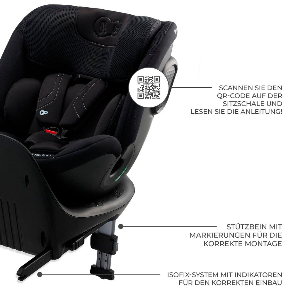 Kinderkraft XRIDER 2 i-Size - Autositz 40-150 cm - RWF bis 21 kg - 360° drehbar - SPS+, H-GUARD+ Systeme - 8 Liegepositionen - Memory-Schaum - Schwarz