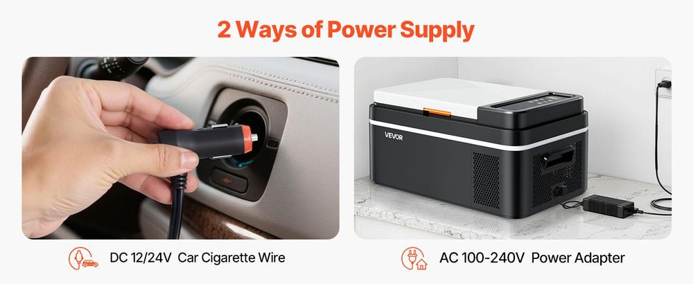 VEVOR Auto-Kühlschrank, 12 Volt Auto-Kühlschrank, 50 L Einzelzonen-Tragbarer Gefrierschrank mit Rädern und Griff, -4℉-68℉, 12/24V DC und 100-240V AC Kompressor-Kühler für Outdoor, Camping, 20 L-a
