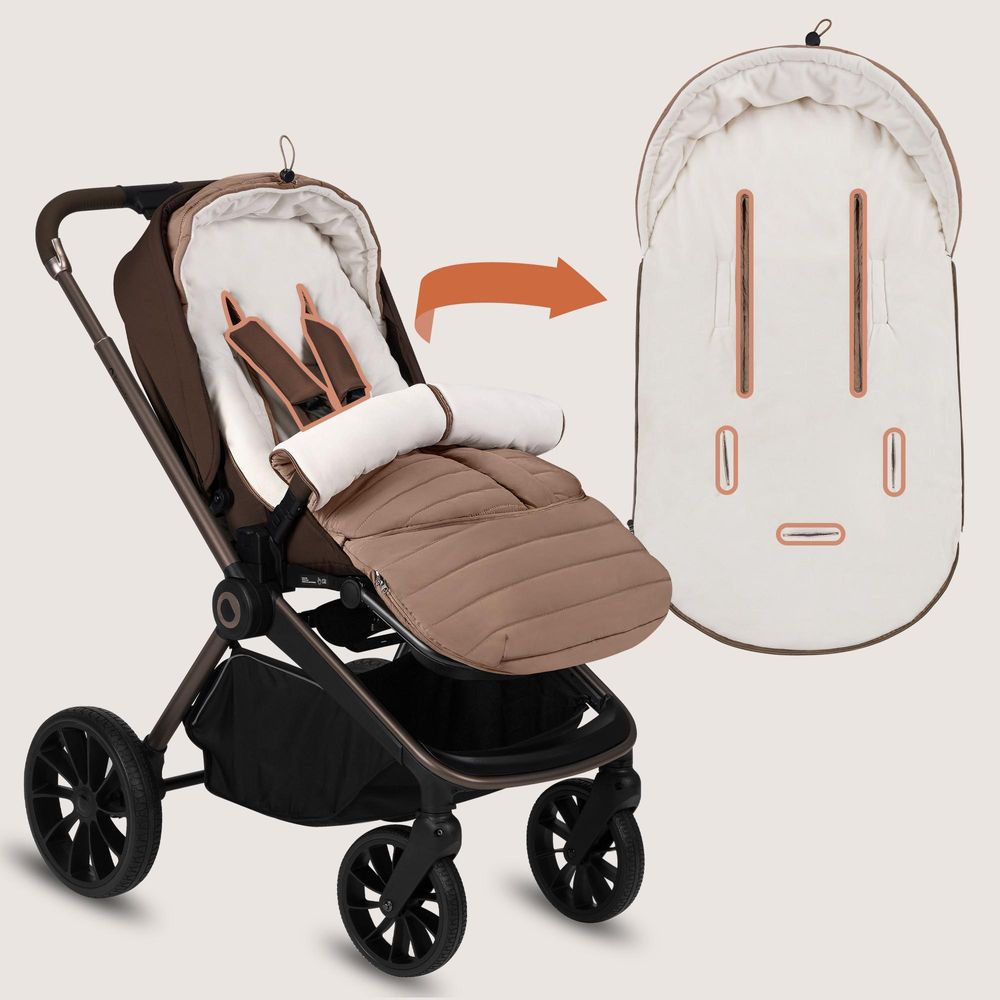 Lionelo Oli Winterfußsack für Kinderwagen & Babywanne, Wasserabweisend, Warm bis –20°C, Universal, Mit Kapuze Beige