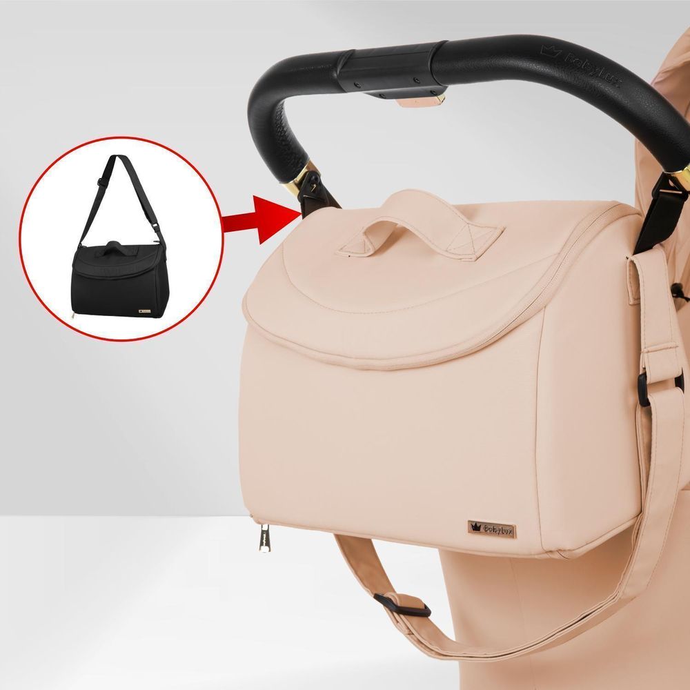 BabyLux® Kombinovaný Kočík 3v1 ROSSO, béžová, Skladací, Lahký, Vrátane Vaničky, Sedadla, Autosedačka, Prebaľovacej Tašky a Dalšieho Príslušenstva