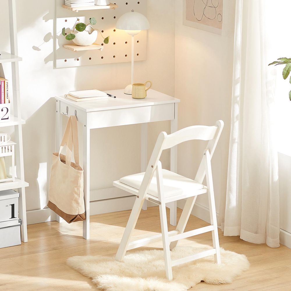 SoBuy Kompakter Schreibtisch Computertisch mit 1 Schublade und 2 Haken Kleiner Tisch Arbeitstisch PC Tisch Möbel Weiß 60x77x40cm FWT43-W