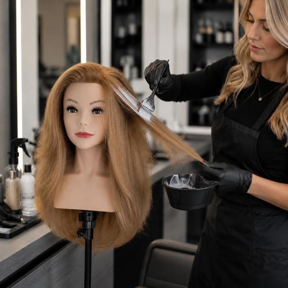 Tête à coiffer professionnelle avec buste Maxi, 100% cheveux naturels 65 cm