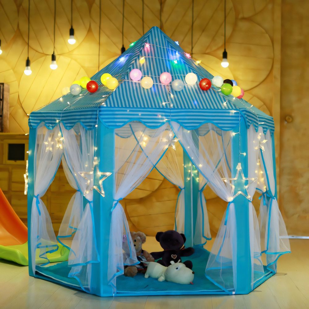Spielzelt Für Kinder 135 x 135 x 140 Zelt Princess Castle mit Fenster Kinderspielzelt Spielset Mädchen Junge Innen Draussen  Blau Retoo