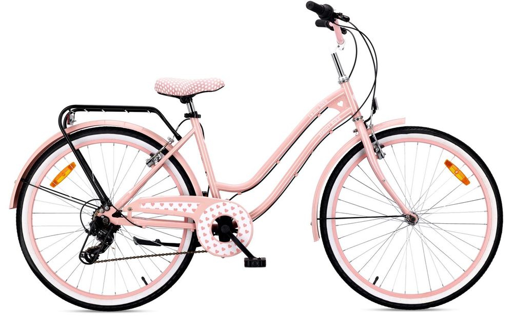 Bicicletta SUN BABY Heart Bike vista laterale, design rosa con cuori.