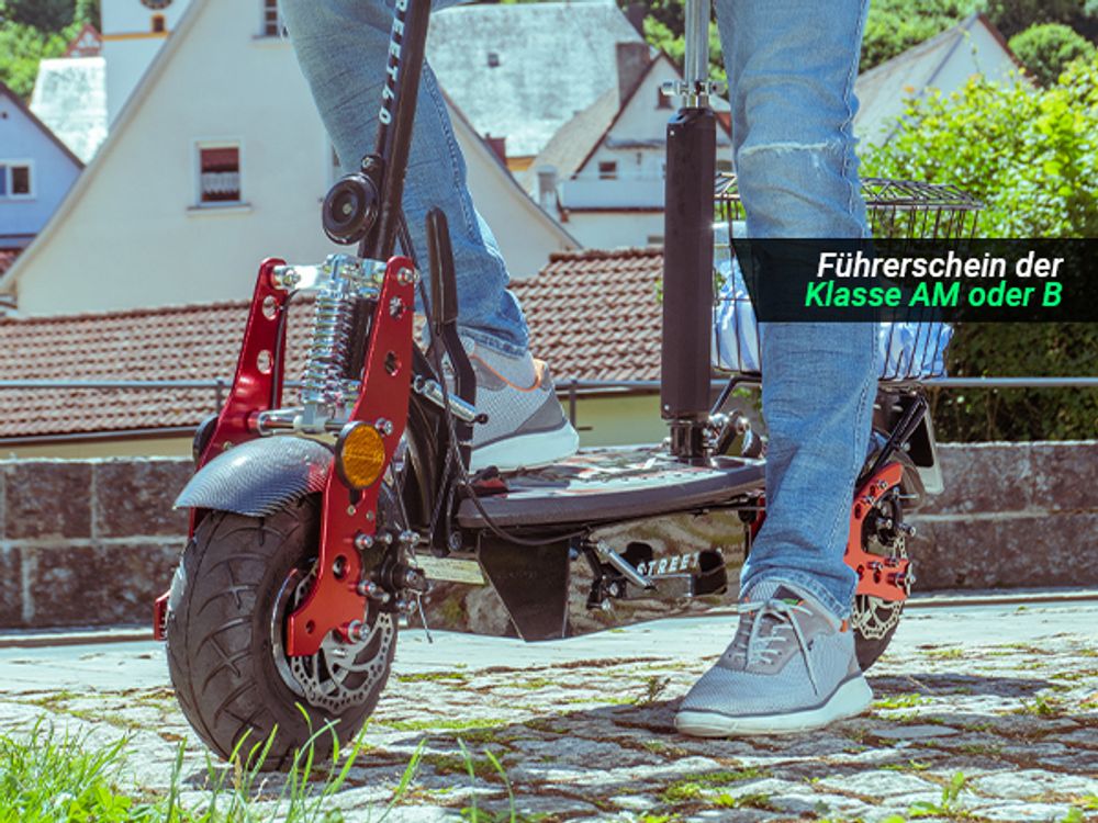 eFlux E-Scooter Street 40 Pro | Scooter Klappbar - Elektro Roller - Mit Sitz und Gepäckkorb - E-Roller - Straßenzulassung (Rot Schwarz)