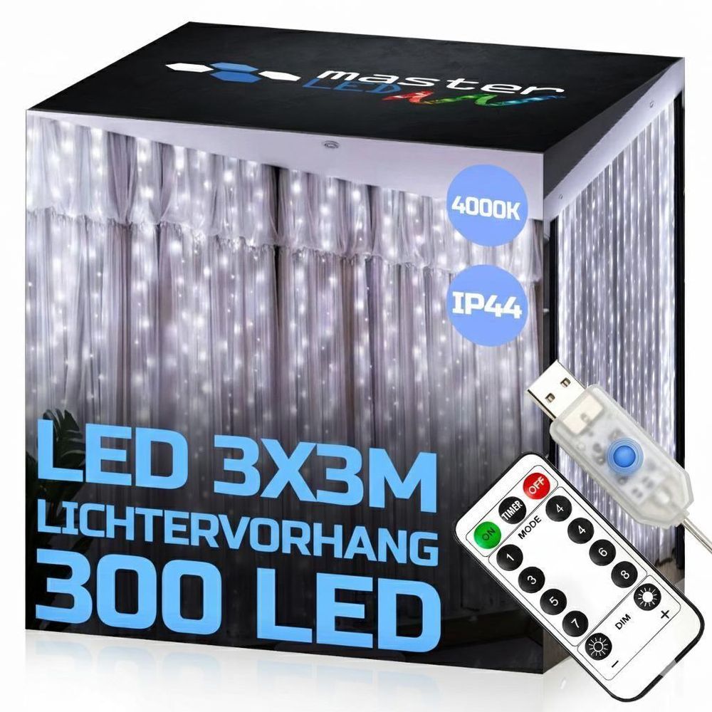 LED-Lichtervorhang 300 LED, warmweiß, USB-Steuerung und Fernbedienung