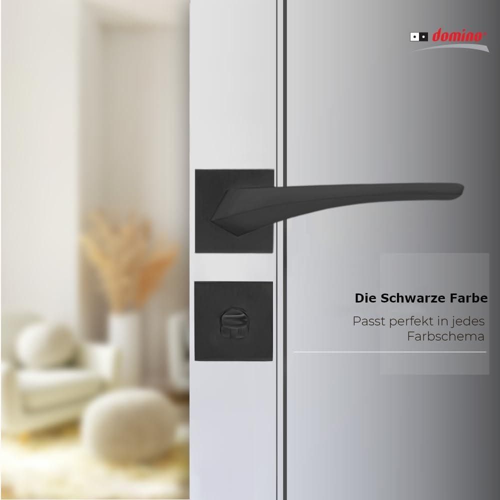 DOMINO Türgriff Drückergarnitur WC - Badezimmer Set | Tür-klinke für Zimmertür, Bürotür, Kellertür & Innentür | Aluminium | Schwarz | ADEL-QR BLACK |