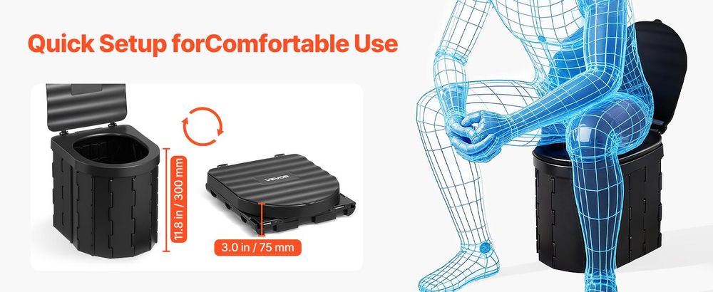 VEVOR Tragbare Campingtoilette 150 kg Belastbar, Mobile Toilette Faltbar, Reisetoilette mit Tragetasche & Müllbeuteln & Aufklappbarem Sichtschutzzelt, Geeignet für Wohnmobilreisen Camping Wandern
