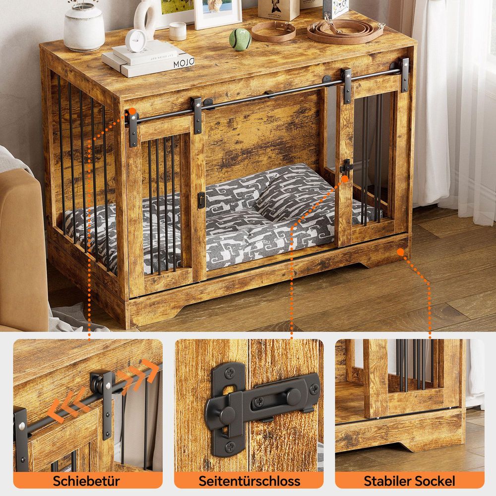 Hundekäfig Tierkäfig mit Schiebetür, Hundebox Hundehaus mit Tischoberfläche Transportbox Drahtkäfig, Hundekiste Beistelltisch, 105x75.4x58cm