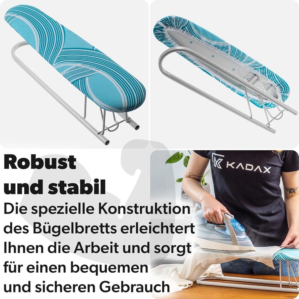 KADAX Kompaktes Ärmelbügelbrett "Larva", Ärmelbrett mit Schaumstoffunterlage, Bügelbrett, 53 cm, Blau